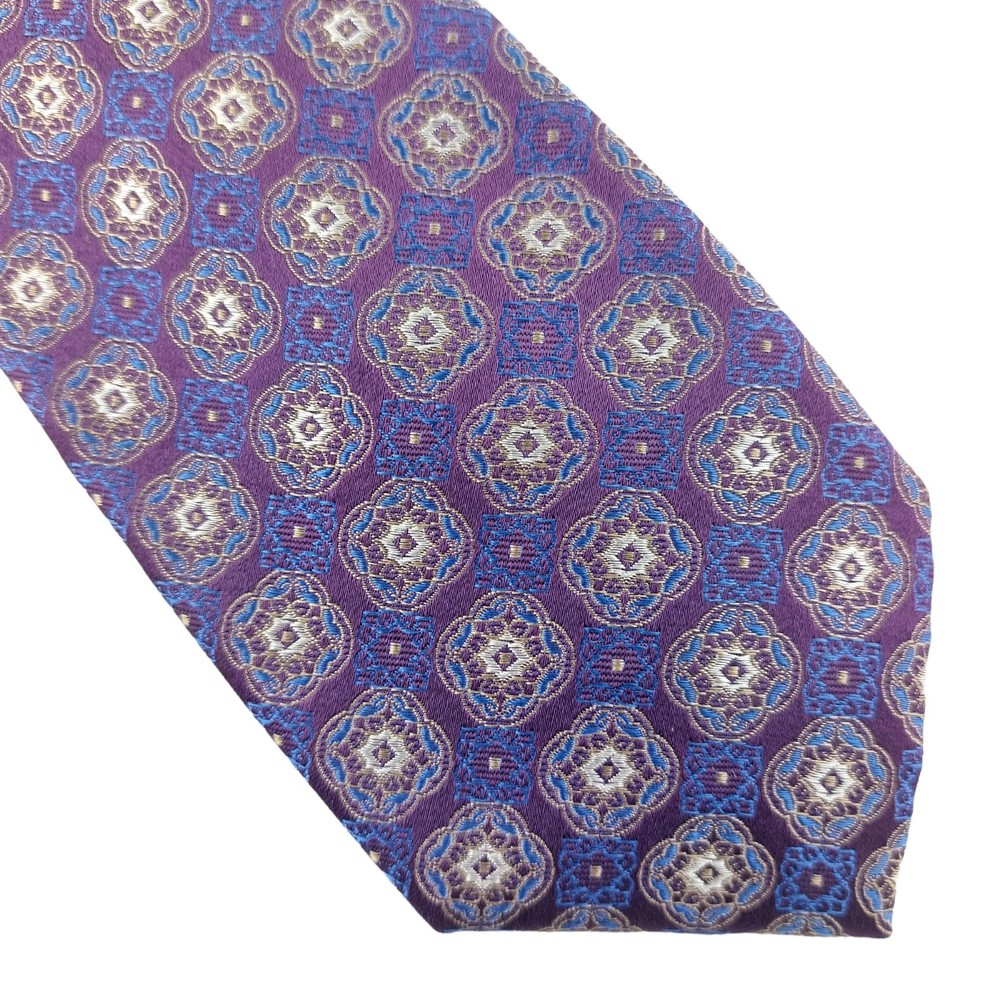 Bloomingdales Ornate Medallion Design Men's Purple Tie 100% Silk NWT